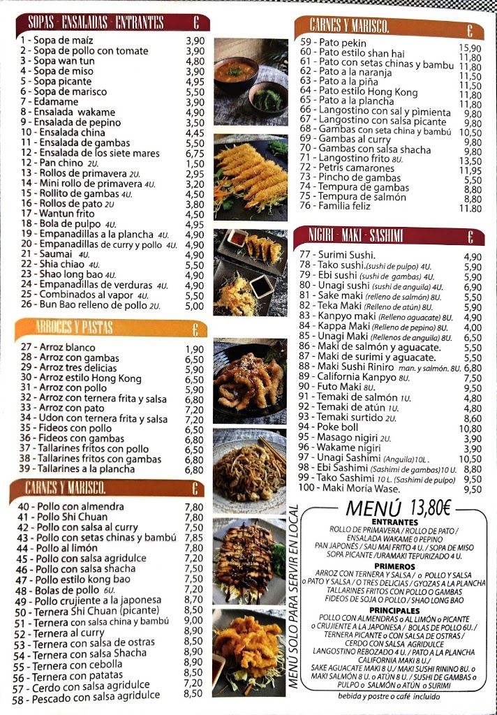 Restaurante Nagoya — Carta