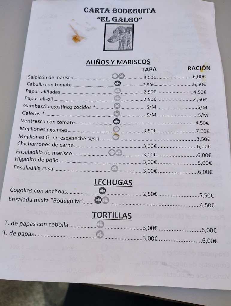 BODEGUITA EL GALGO — Carta