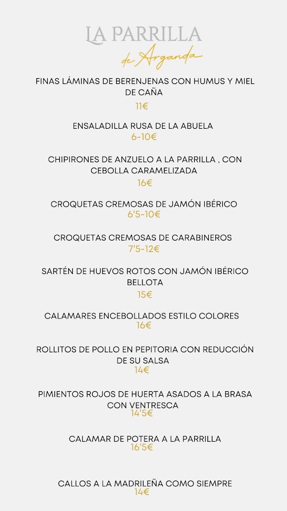 La Parrilla de Arganda — Carta