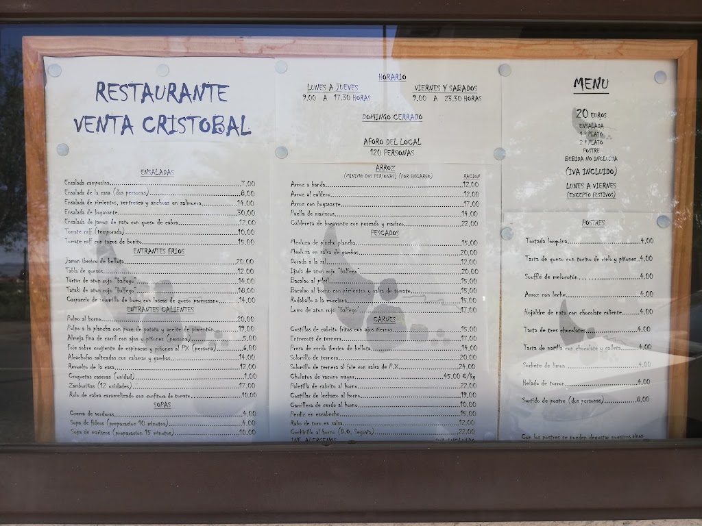 Restaurante Venta Cristobal — Carta