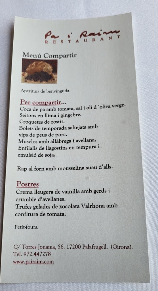 Pa i Raim Restaurant — Carta