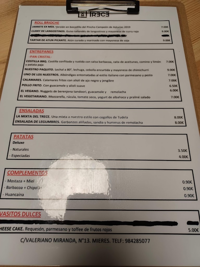 Trece Street Food — Carta