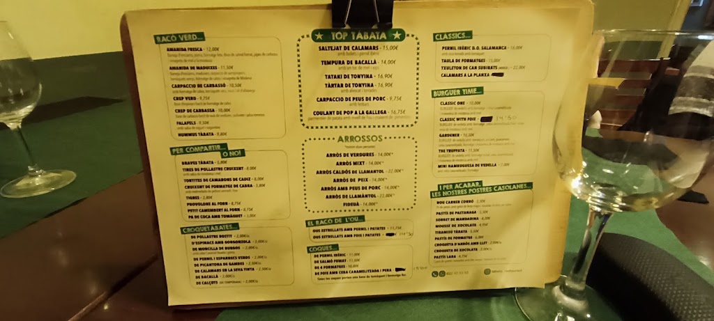 Tabata Restaurant — Carta