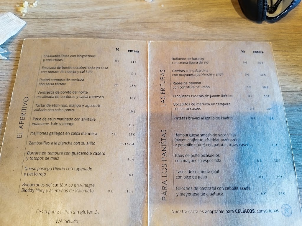 Abra Sardinero Resto-Bar — Carta