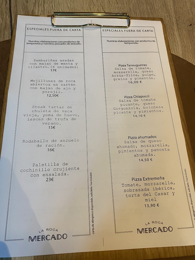 Restaurante Mercado by La Roca — Carta