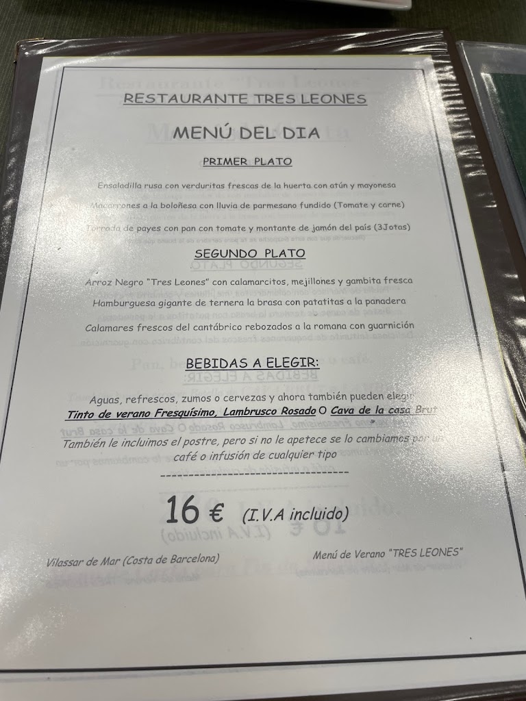 Restaurant Tres Lleons. — Carta