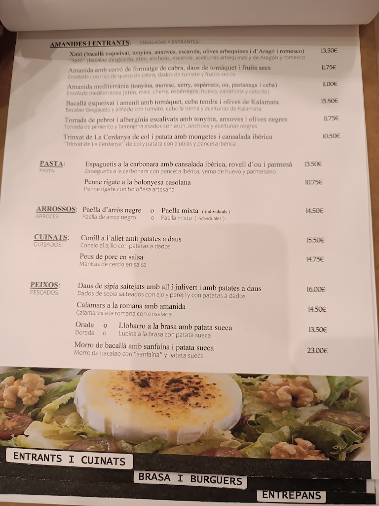 Penedes Cafeteria Restaurante — Carta