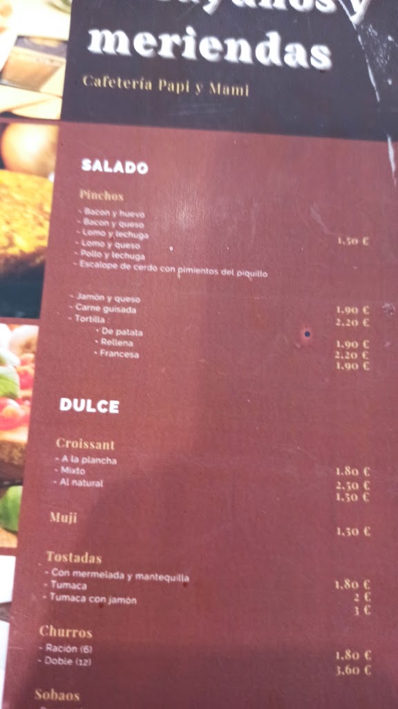 Cafeteria Papi y Mami — Carta