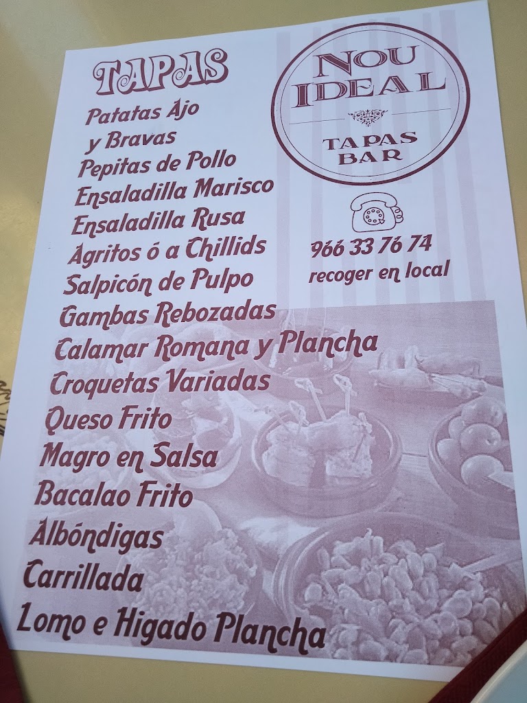Bar Nou Ideal — Carta