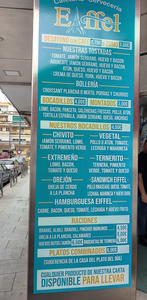 Cafeteria Eiffel Cerveceria — Carta