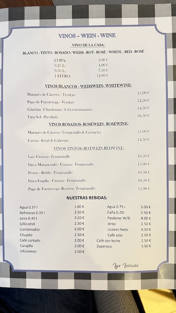 Restaurante La Esencia — Carta