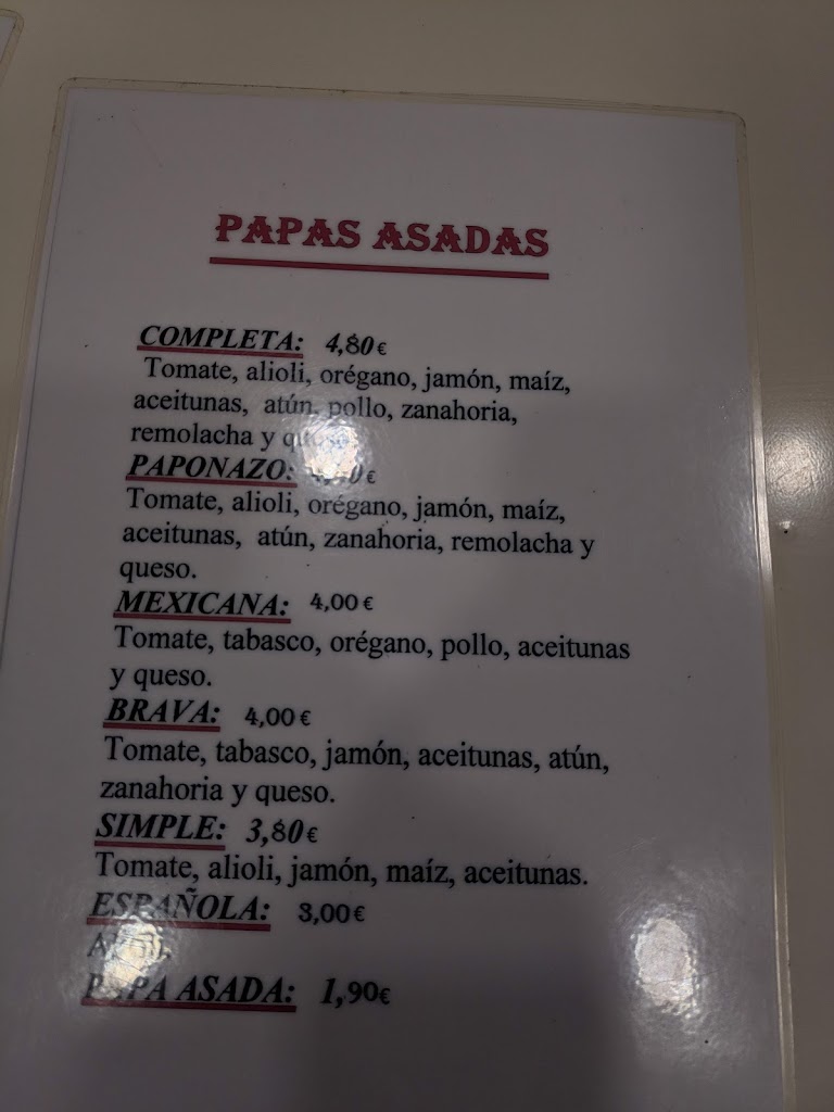 Asador de Pollos Aurelio — Carta