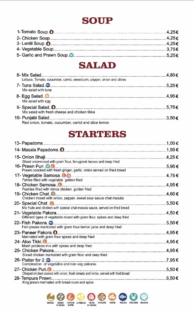 Masala cottage Indian Tandoori Restaurant — Carta