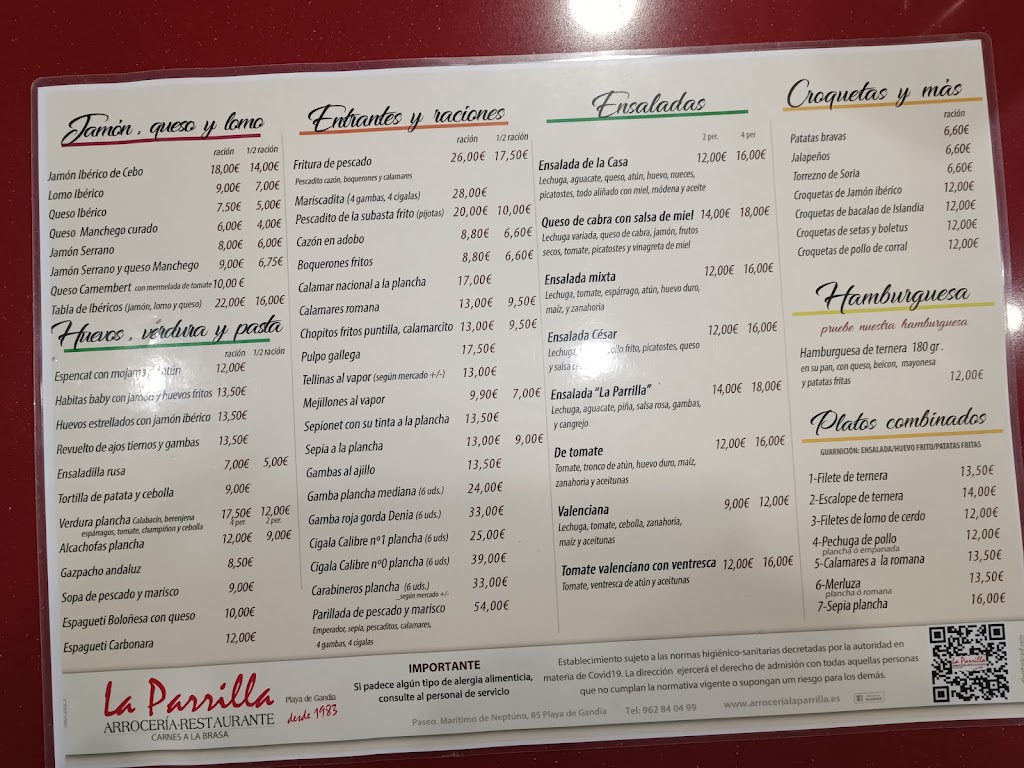 Arroceria Restaurante La Parrilla — Carta