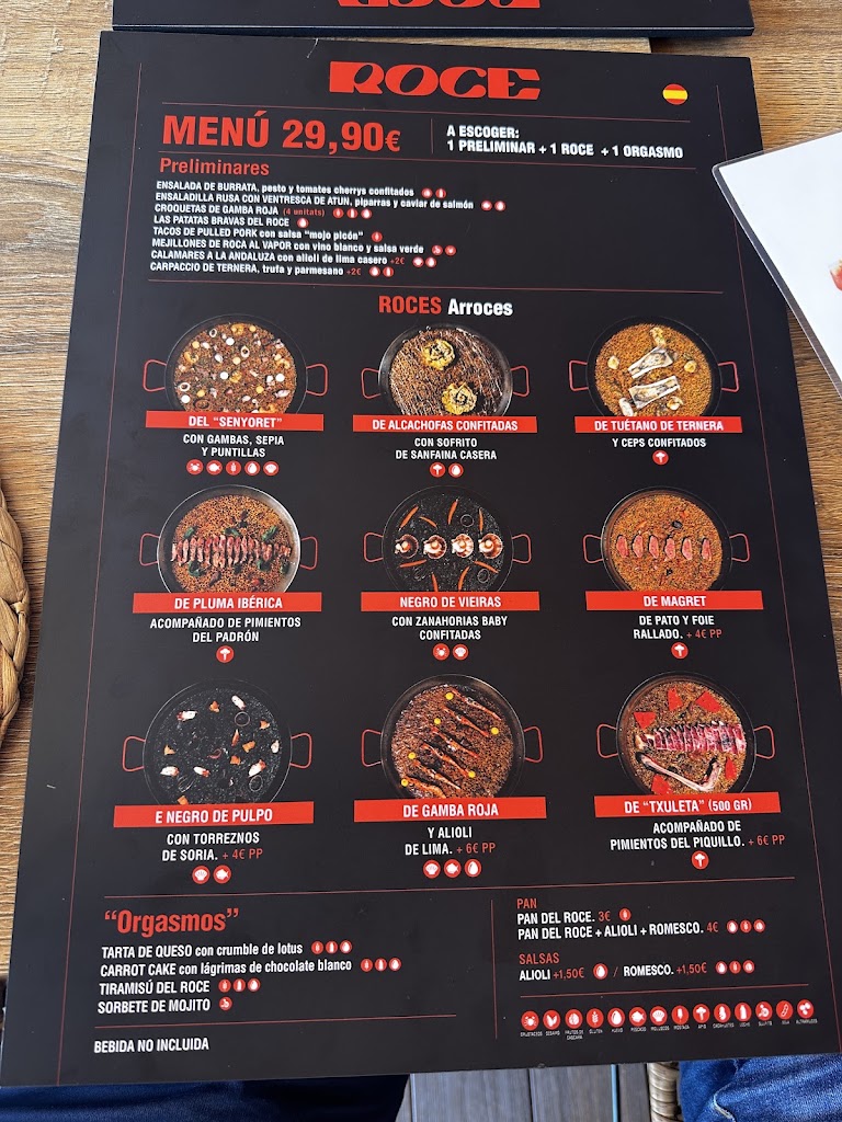 ROCE Restaurant Salou — Carta