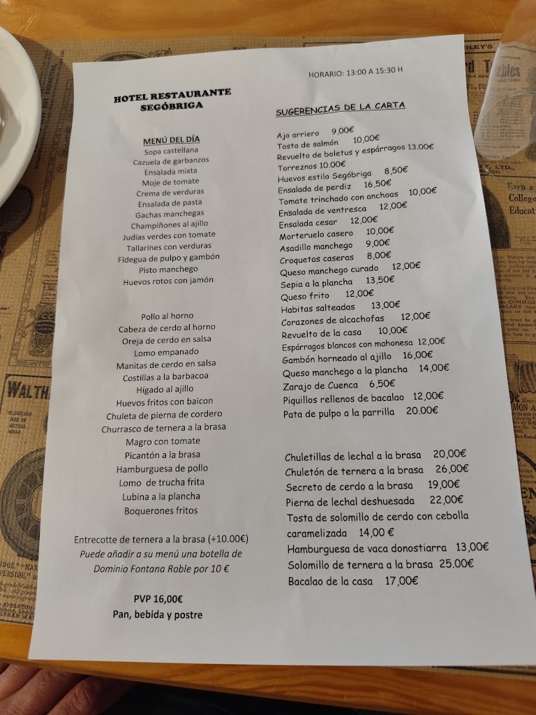 Bar Restaurante Asador Hostalers — Carta