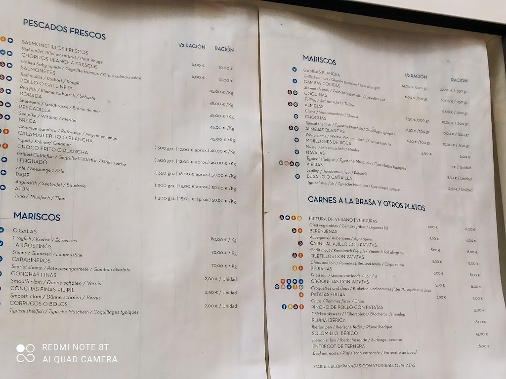 Restaurante Bar El Rubio — Carta