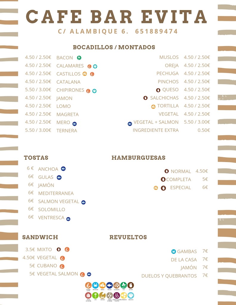CAFE BAR EVITA — Carta