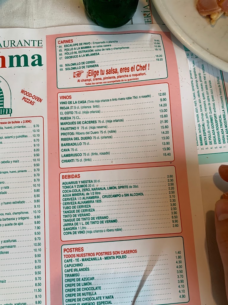 Pizzeria La Mamma 2 — Carta