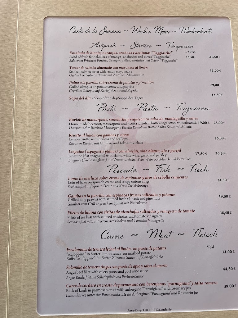 Ritzi Restaurant Puerto Portals — Carta