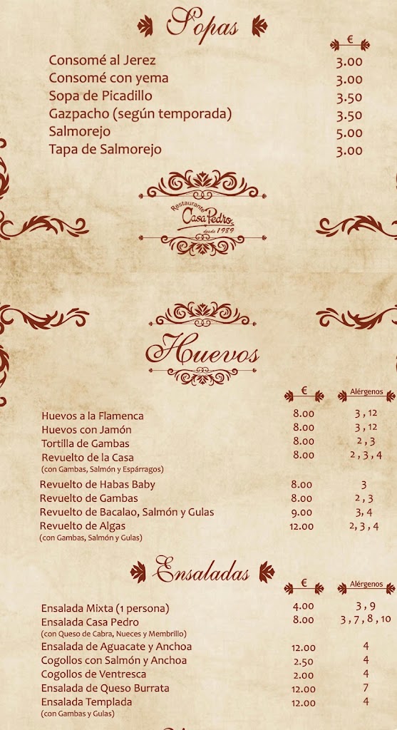 Restaurante Casa Pedro — Carta