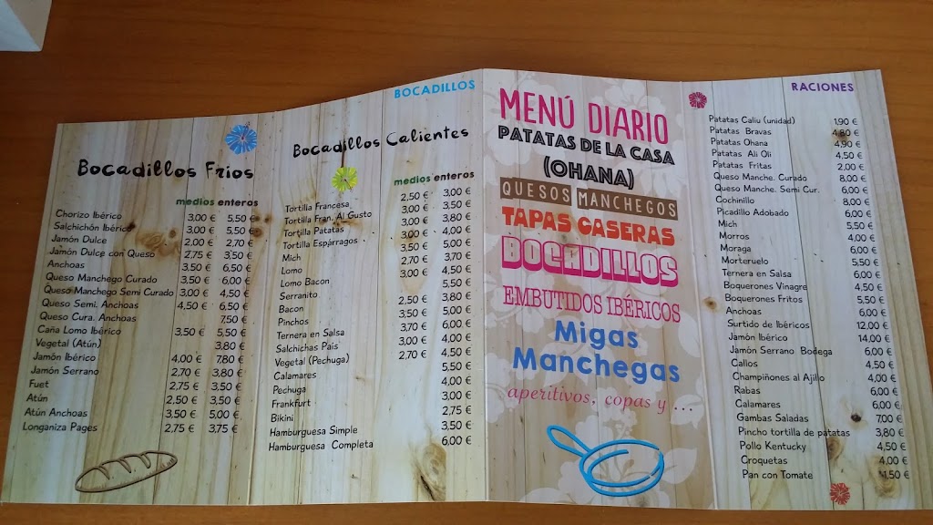 Bar Ohana — Carta