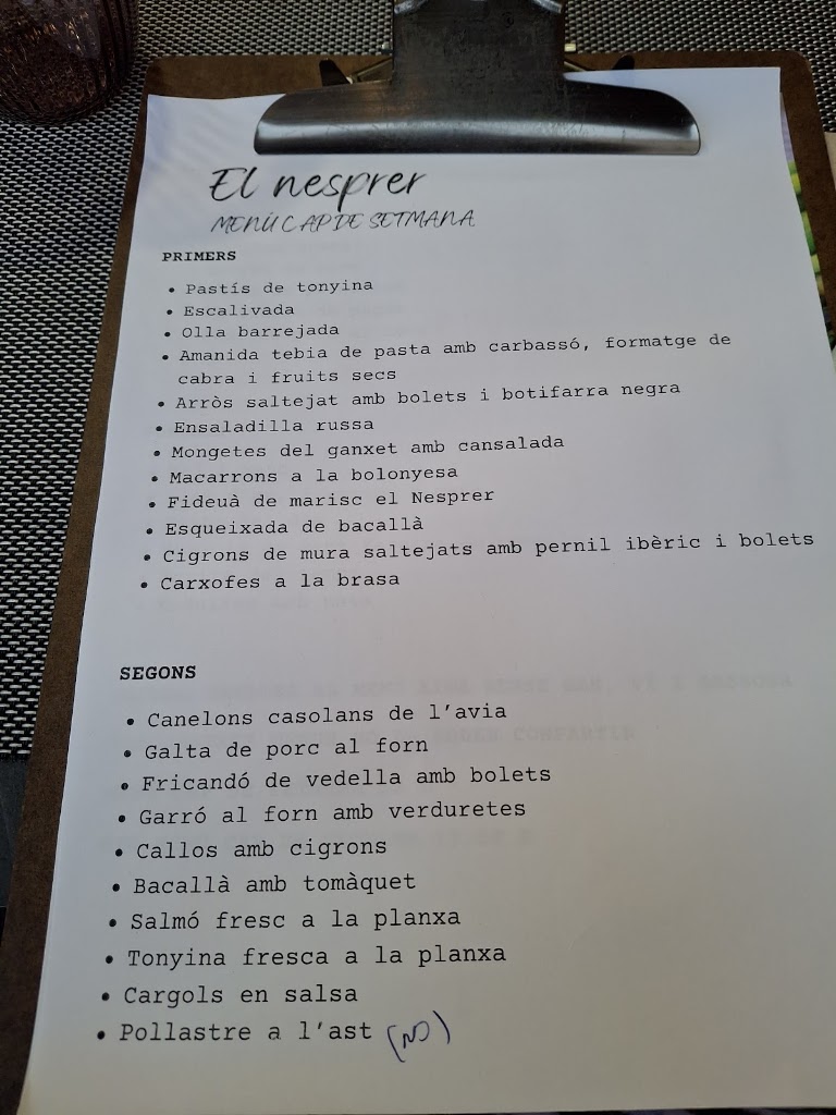El Nesprer Restaurante Rostiseria — Carta