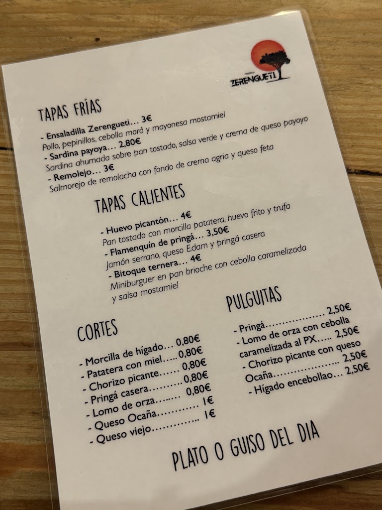 Taberna Zerengueti — Carta
