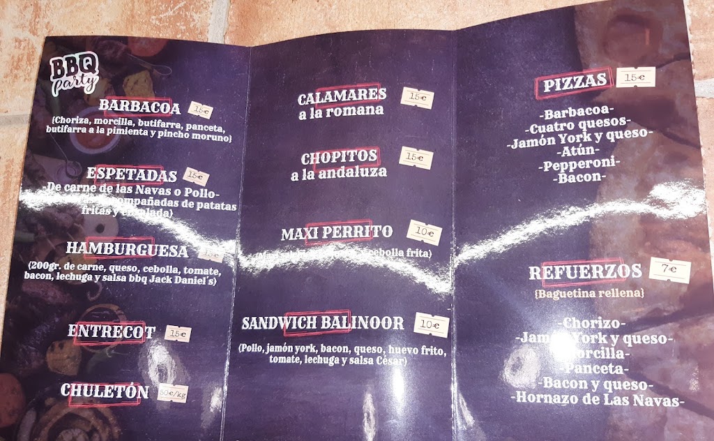 Terraza BBQ - New Balinoor — Carta