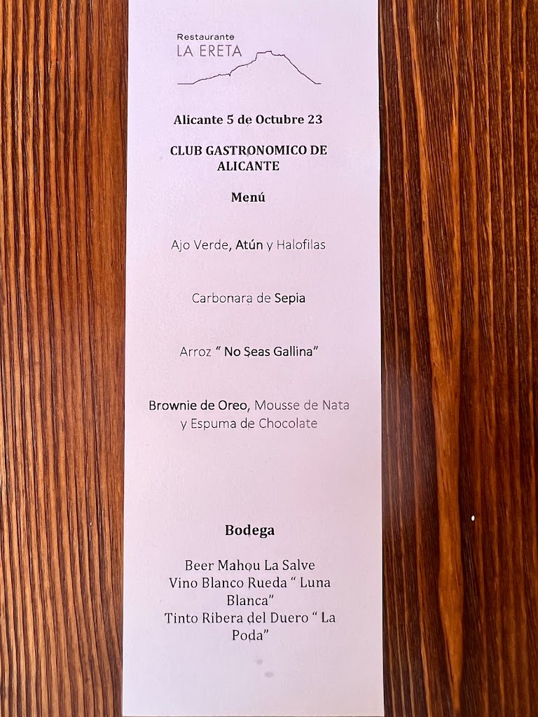 Restaurante La Ereta — Carta