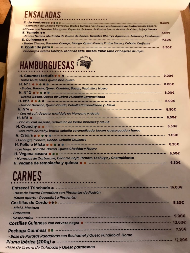 Cerveceria Templo — Carta