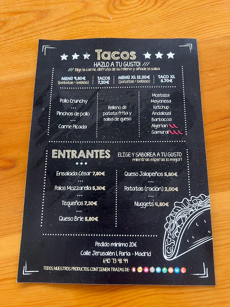 Restaurante Tacos Bili — Carta