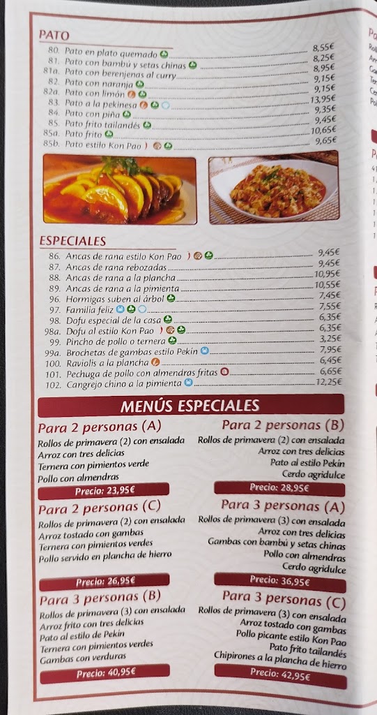 Restaurante chino Oriental City — Carta