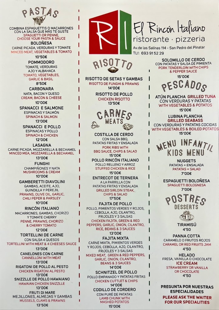 El Rincon Italiano — Carta