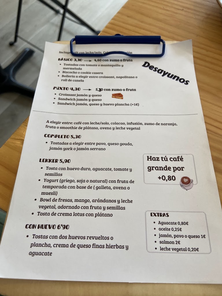 Cafeteria Lekker — Carta