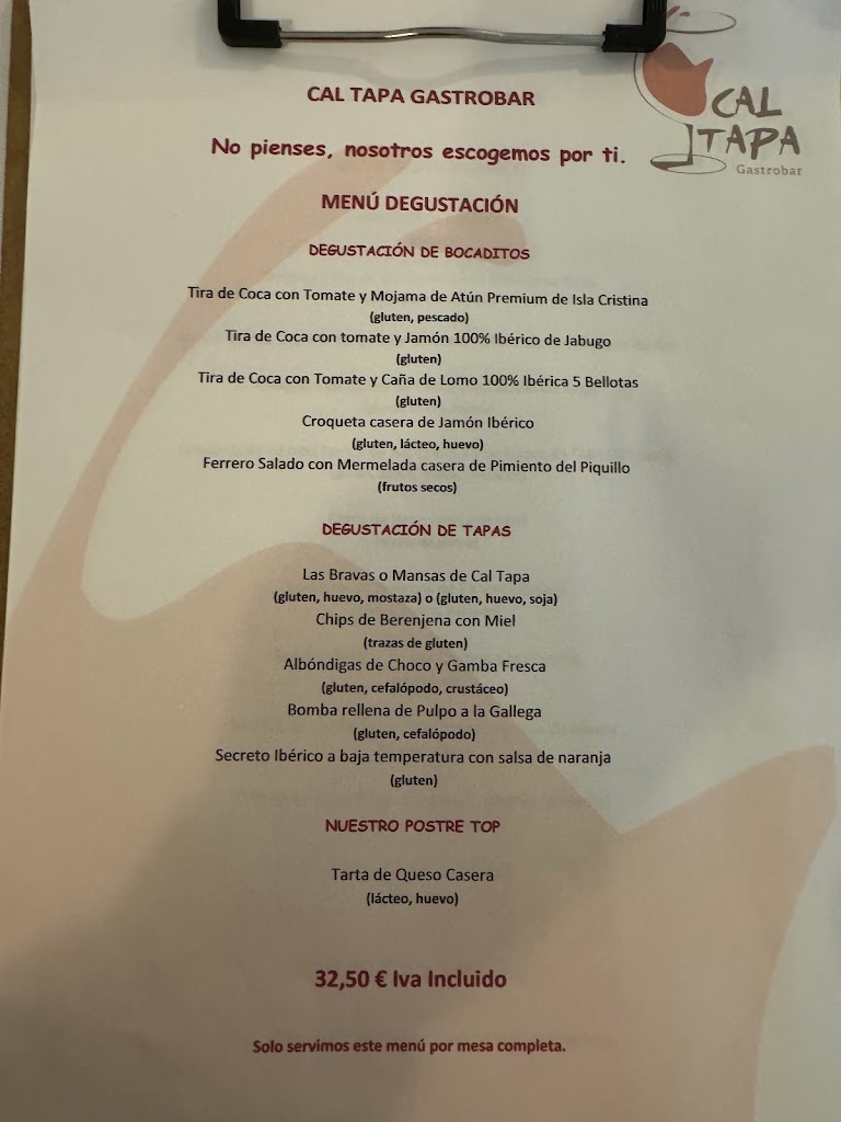 Cal Tapa Gastrobar — Carta