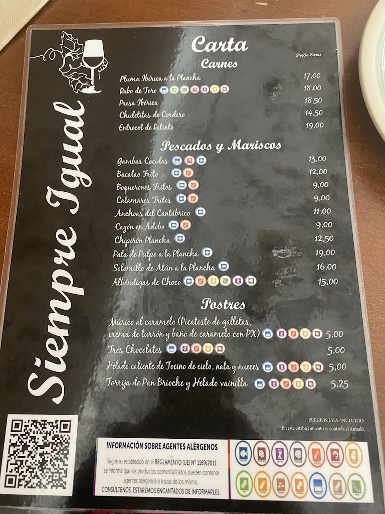 Bar Siempre Igual Ronda — Carta