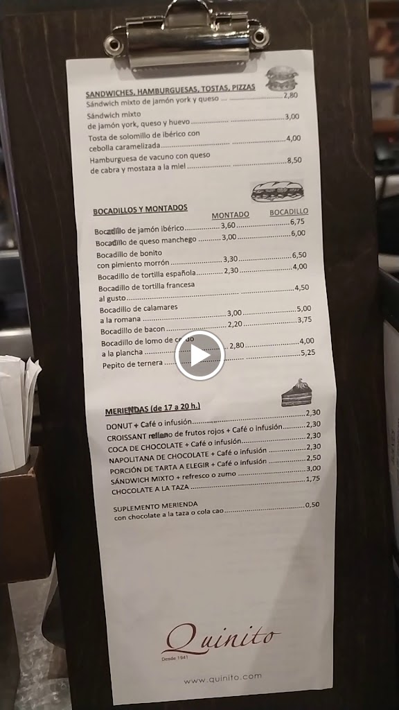 Bar Restaurante Quinito — Carta