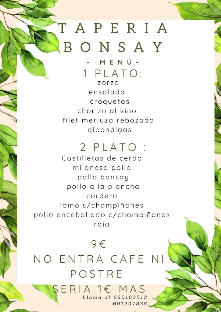 Taperia bonsay bar — Carta