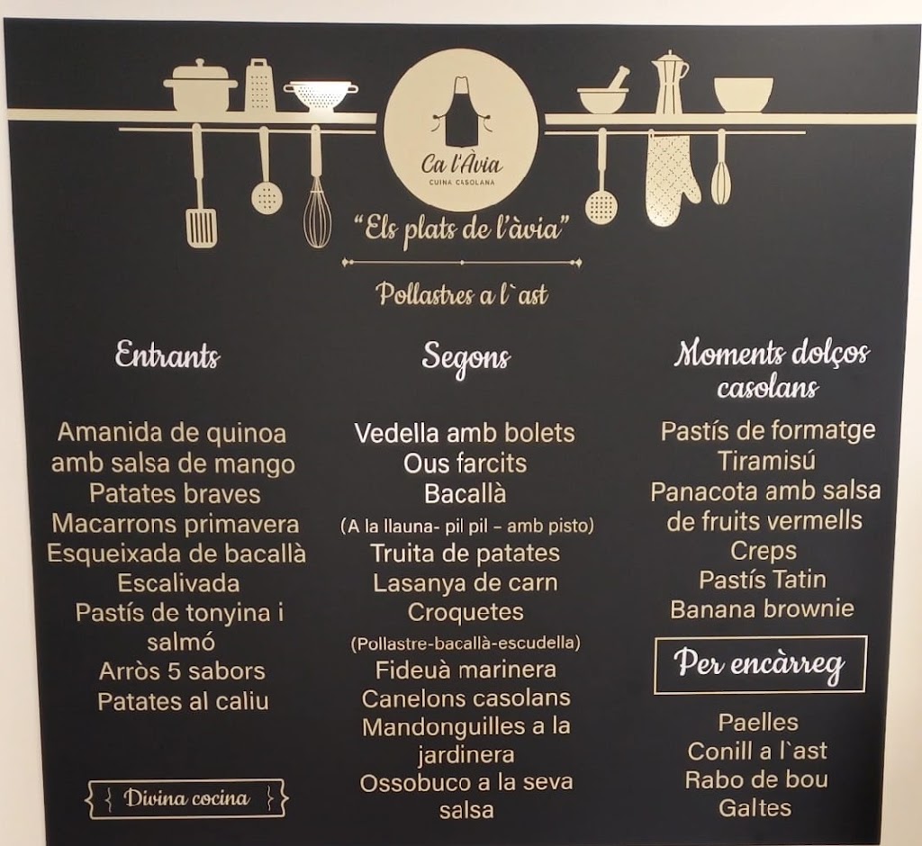 Polleria Ca l'Avia Sitges (Restaurante en Sitges, pollo asado, comida para llevar) — Carta