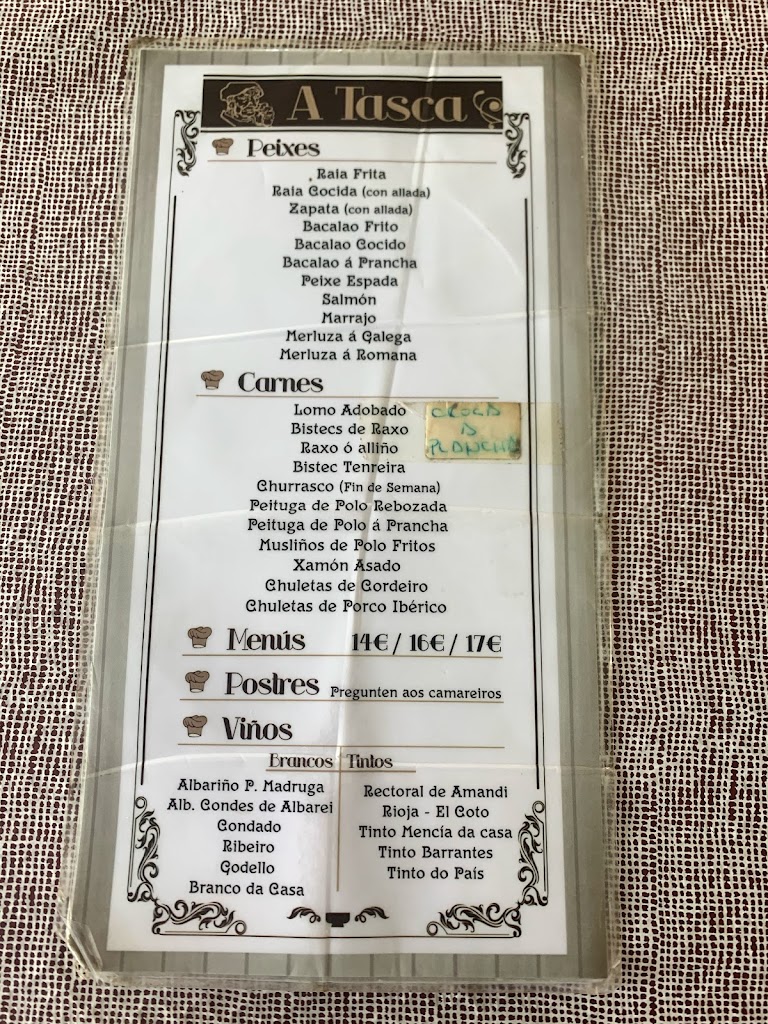 Restaurante A Tasca — Carta