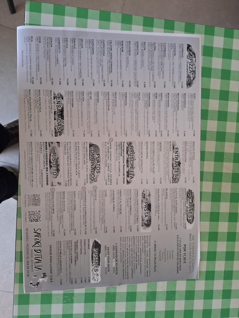 Pizzeria Sapori D'Italia — Carta