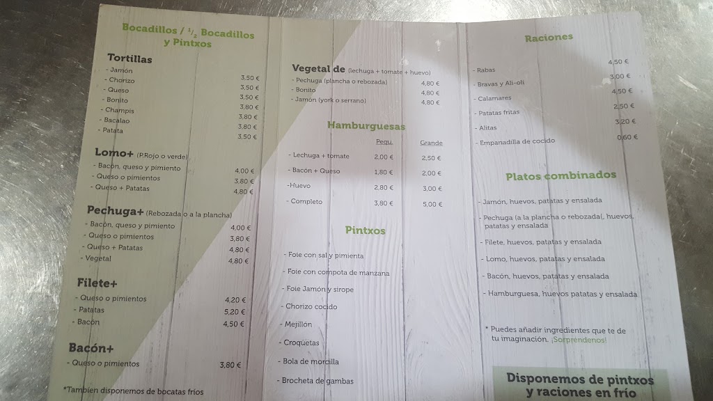 Bar urumea — Carta