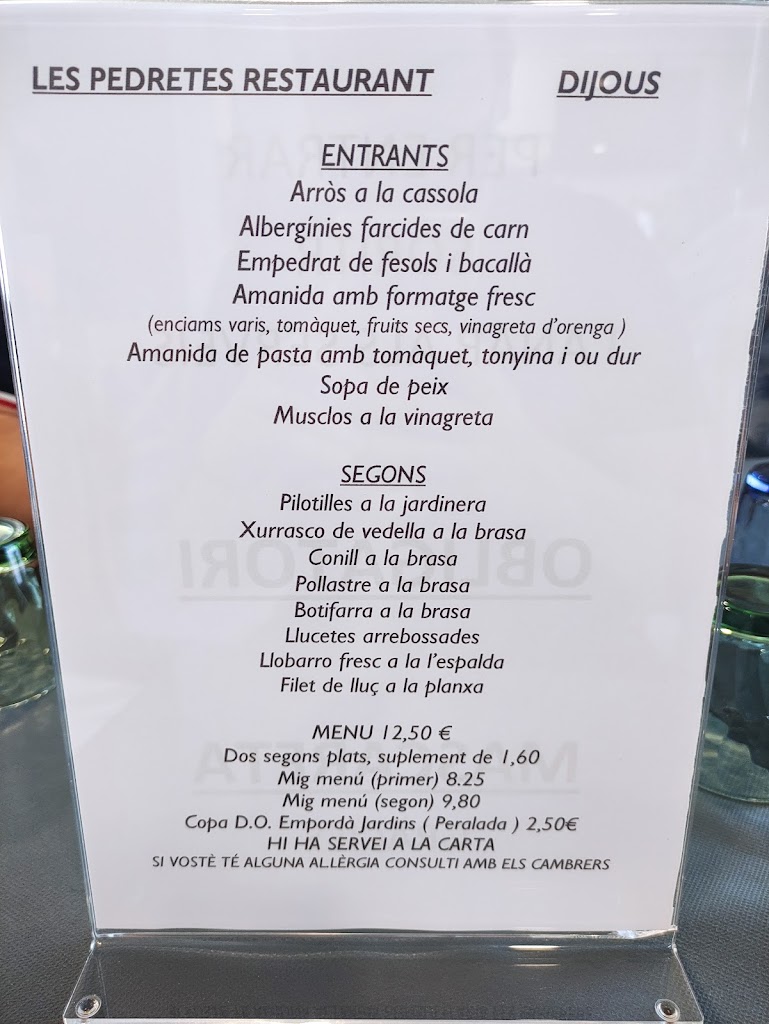 Restaurant les Pedretes — Carta