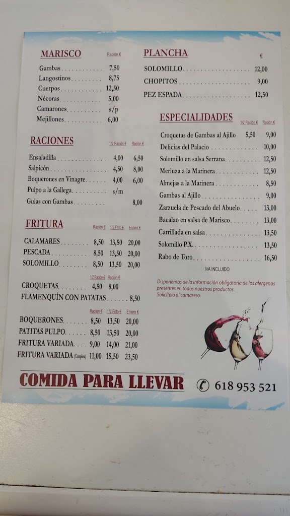 Cafe Bar EL PALACIO DE MANOLO — Carta