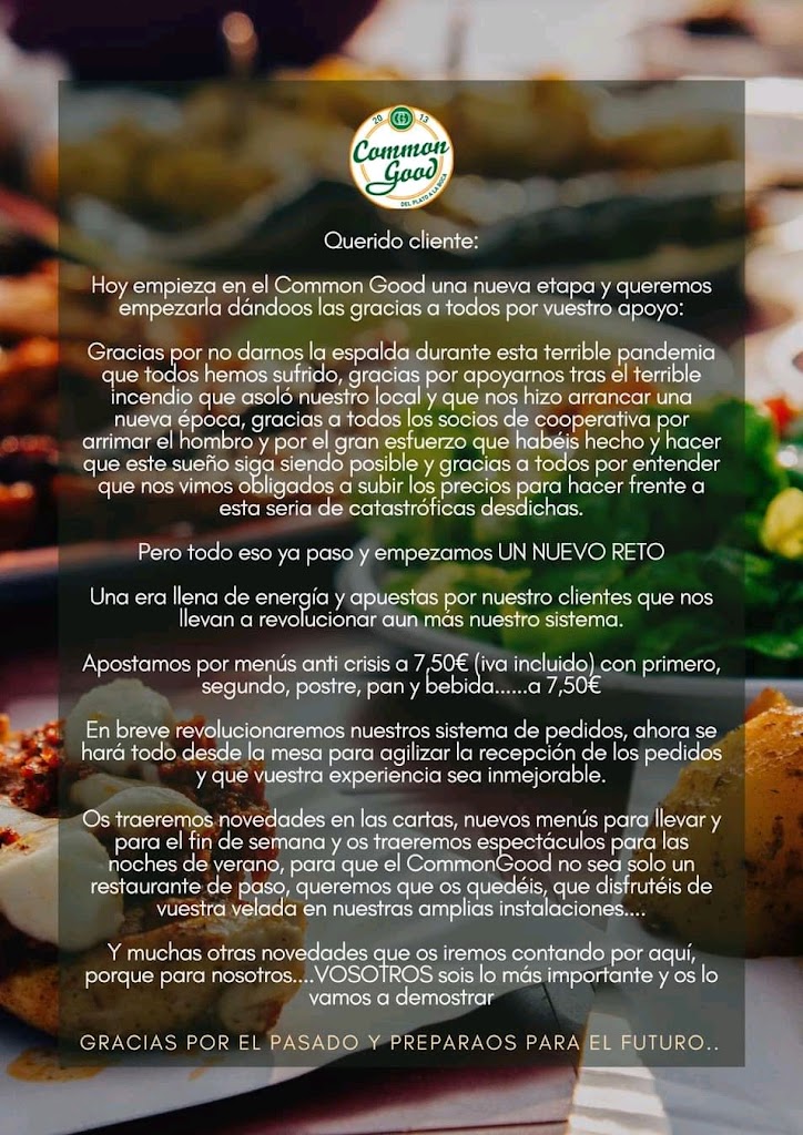 Restaurante Common Good — Carta
