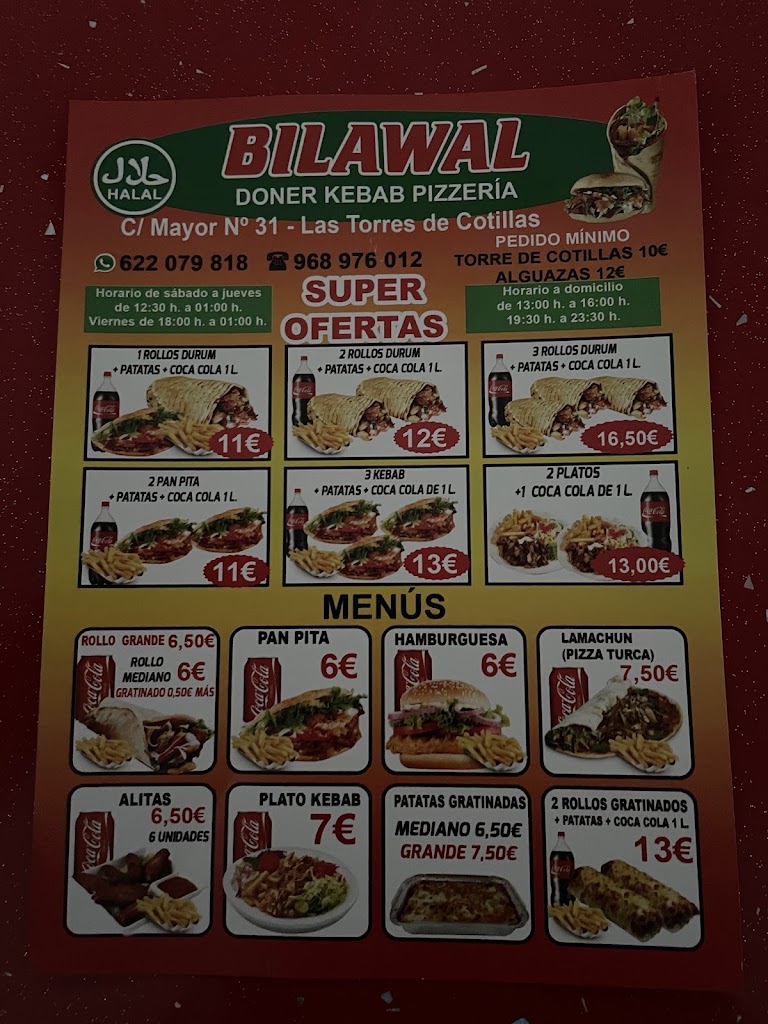 Bilawal Doner kebab pizza las torres de cotillas — Carta