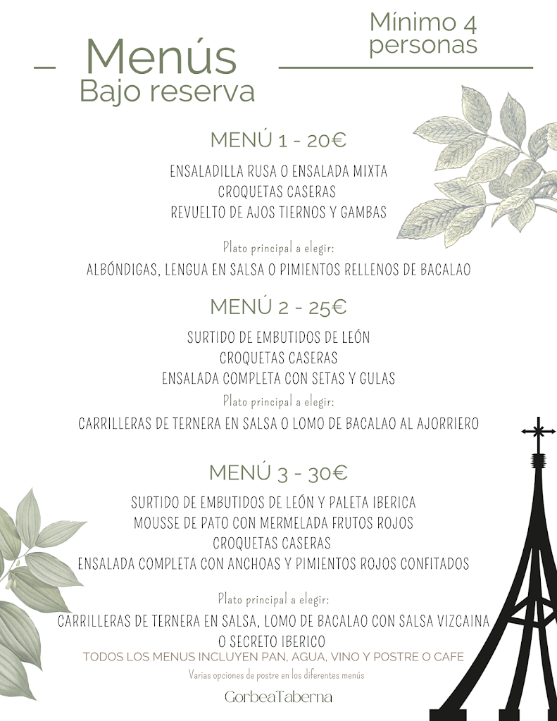 Gorbea Taberna — Carta