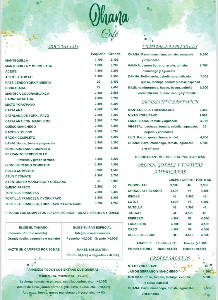 Ohana Cafe — Carta