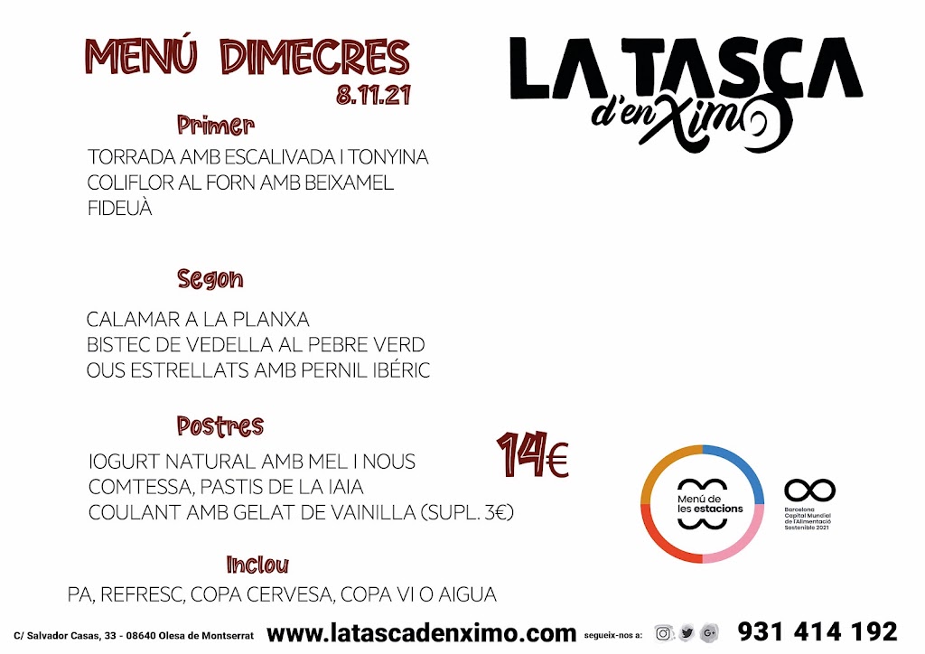 La Tasca d'en Ximo — Carta